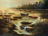A. Q. Arif, 48 x 60 Inch, Oil on Paper, Seascape Painting, AC-AQ-399
